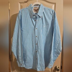 MK Michael Kors Mens Gingham Blue And White Checkered Button Down Long Sleeve Lg